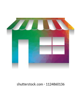 Store sign illustration. Vector. Colorful icon with bright texture of mosaic with soft shadow on white background. Isolated.