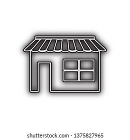 Store sign illustration. Vector. Double contour black icon with soft shadow at white background. Isolated.