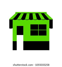 Store sign illustration. Vector. Green 3d icon with black side on white background. Isolated.