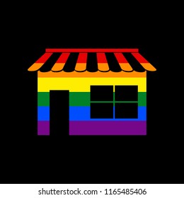 Store sign illustration. Vector. Icon with colors of LGBT flag at black background.