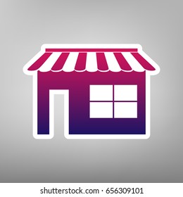 Store sign illustration. Vector. Purple gradient icon on white paper at gray background.