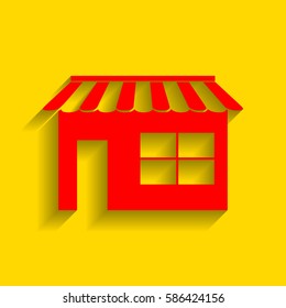 Store sign illustration. Vector. Red icon with soft shadow on golden background.