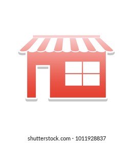 Store sign illustration. Vector. Reddish icon with white and gray shadow on white background. Isolated.