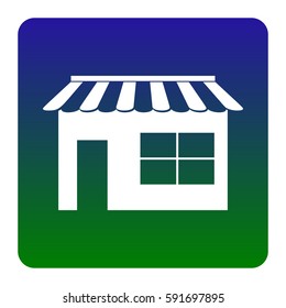 Store sign illustration. Vector. White icon at green-blue gradient square with rounded corners on white background. Isolated.