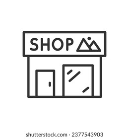 Store with signage and logo, linear icon. Line with editable stroke