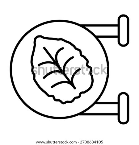 Store signboard with leaf thin line icon, ecology concept. Vector graphics. Tobacco leaf sign on white background, outline style icon for mobile or web design