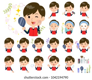 Store staff red uniform men_beauty