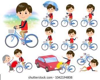 Store staff red uniform men_city bicycle