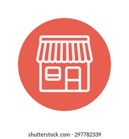 Store stall thin line icon for web and mobile minimalistic flat design. Vector white icon inside the red circle.