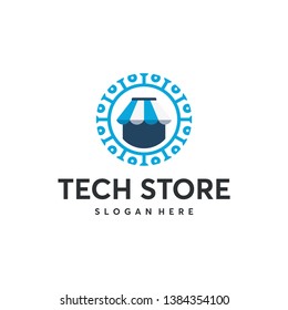 Store Stand Logo designs concept vector, Tech Store logo template,  Online Shop logo