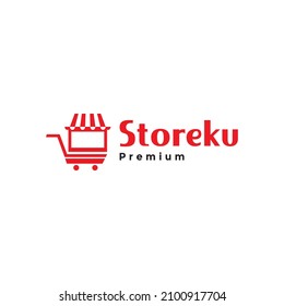 store stand with trolley minimalist logo symbol icon vector graphic design illustration idea creative