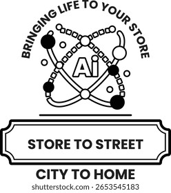 Store to street é o logotipo de uma loja. O logotipo é preto e branco e apresenta uma imagem em preto e branco de uma cadeia de contas. A imagem é circundada por um quadro branco