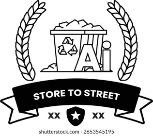 Store to street é o logotipo de uma empresa. O logotipo apresenta uma lata de lixo e uma estrela