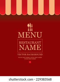 Store striped awning background for menu with cutlery