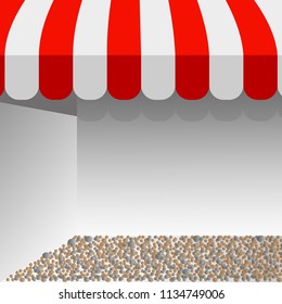 Store striped awning. illustration of red and white tent vector layout with space for your text.
