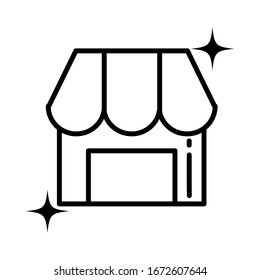 store with striped tent , line style icon