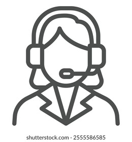 Store support operator line icon, shopping assistance concept. Vector graphics. Woman with headset sign on white background, outline style icon for mobile or web design