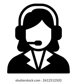 Store support operator solid icon, shopping assistance concept. Vector graphics. Woman with headset sign on white background, glyph style mobile or design