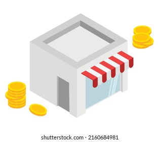 store that accumulates money. illustration set. shopping, shop, store, market. Vector drawing. Hand drawn style.