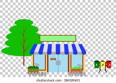 Store and trash bin, at transparent effect background
