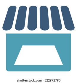 Store vector icon. Style is bicolor flat symbol, cyan and blue colors, rounded angles, white background.
