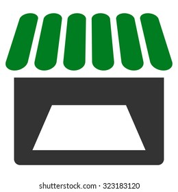 Store vector icon. Style is bicolor flat symbol, green and gray colors, rounded angles, white background.