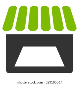 Store vector icon. Style is bicolor flat symbol, eco green and gray colors, rounded angles, white background.
