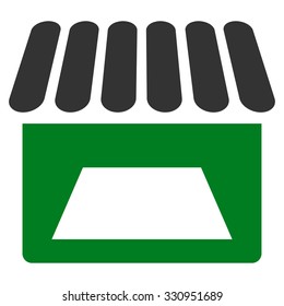 Store vector icon. Style is bicolor flat symbol, green and gray colors, rounded angles, white background.