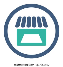 Store vector icon. Style is bicolor flat rounded symbol, cobalt and cyan colors, rounded angles, white background.