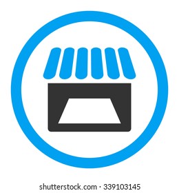 Store vector icon. Style is bicolor flat rounded symbol, blue and gray colors, rounded angles, white background.