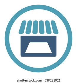Store vector icon. Style is bicolor flat rounded symbol, cyan and blue colors, rounded angles, white background.
