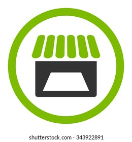 Store vector icon. Style is bicolor flat rounded symbol, eco green and gray colors, rounded angles, white background.