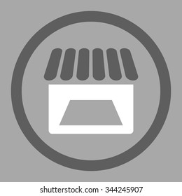 Store vector icon. Style is bicolor flat rounded symbol, dark gray and white colors, rounded angles, silver background.