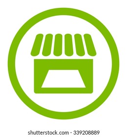 Store vector icon. Style is flat rounded symbol, eco green color, rounded angles, white background.