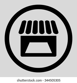 Store vector icon. Style is flat rounded symbol, black color, rounded angles, light gray background.