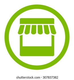 Store vector icon. This rounded flat symbol is drawn with eco green color on a white background.