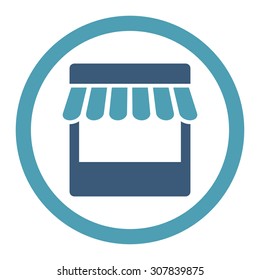Store vector icon. This rounded flat symbol is drawn with cyan and blue colors on a white background.