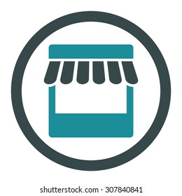 Store vector icon. This rounded flat symbol is drawn with soft blue colors on a white background.