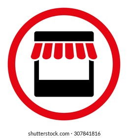 Store vector icon. This rounded flat symbol is drawn with intensive red and black colors on a white background.
