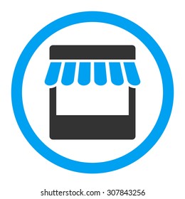 Store vector icon. This rounded flat symbol is drawn with blue and gray colors on a white background.