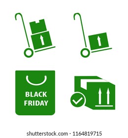 store vector icons set. with handcart, shopping bag and parcel box in set