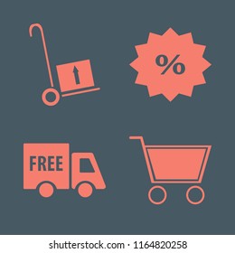 store vector icons set. with handcart, free delivery, discount tag and shopping cart in set