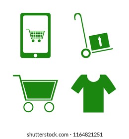 Store Vector Icons Set. With Handcart, T Shirt, Shopping Cart And Mobile Shopping In Set