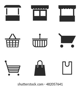 store vector icons. Simple illustration set of 9 store elements, editable icons, can be used in logo, UI and web design