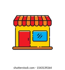 Store vector illustration with filled line design isolated on white background. Store icon, shop icon, market icon