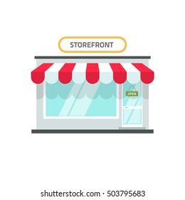 Store vector illustration isolated, shop front view building, storefront window facade on white background, flat cartoon style