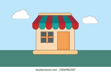 vector de almacenamiento. Firma para promoción y sitios web. Un diseño de tienda simple para aplicaciones móviles.