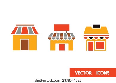 Store vector solid icon style illustration. Store icon of 3 types. EPS 10 file