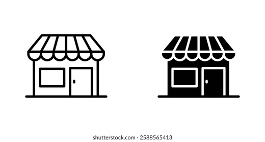 Store vectors icons set in filled and strokes on white background