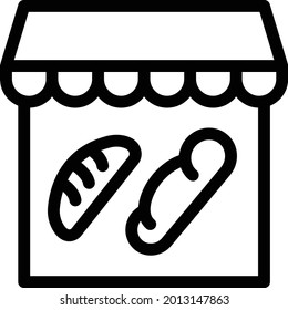 store with white background. store is a symbol of bakery .thin line icon.